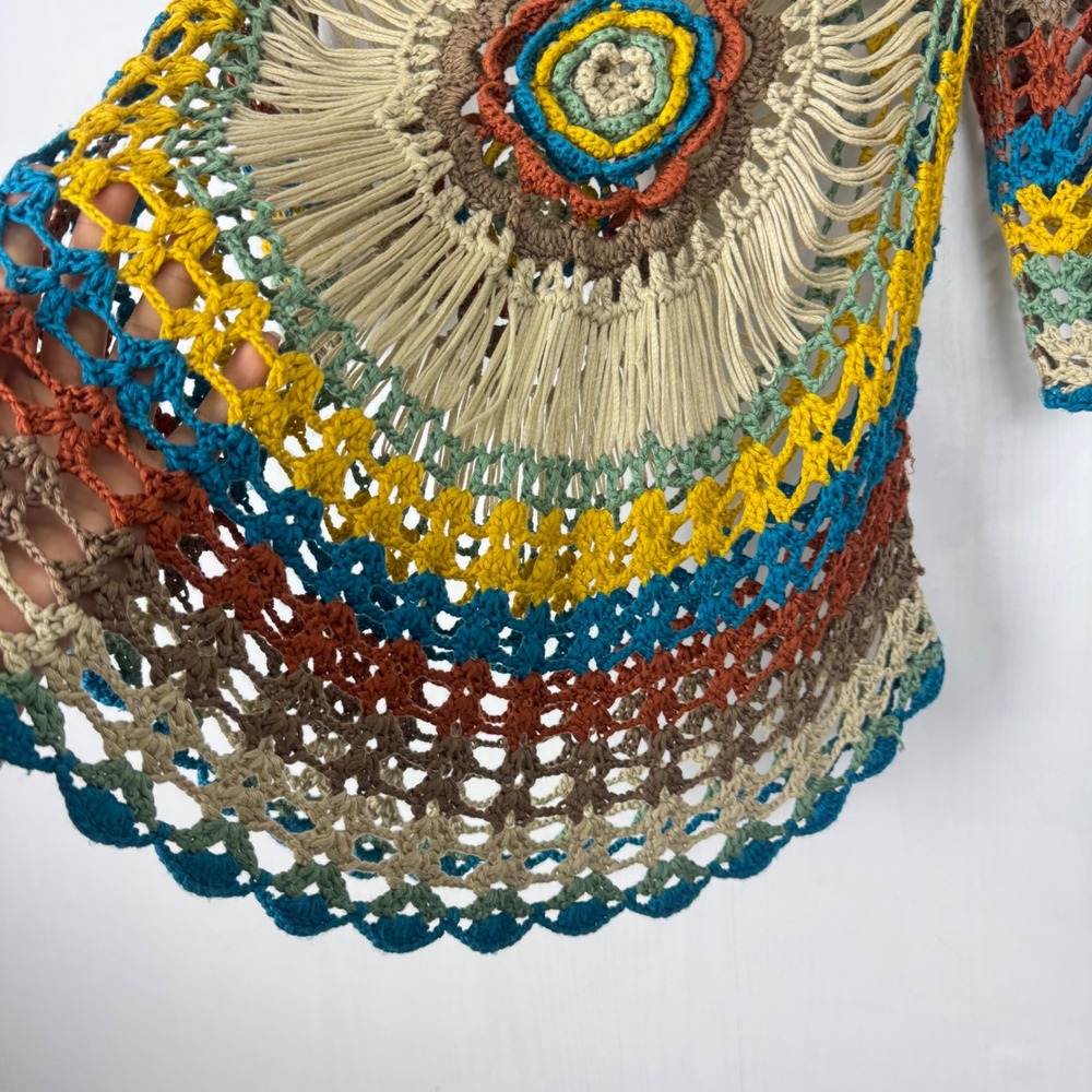 Roz & Ali Crochet Knit Top S/M Boho Hippie Multicolor‎ Festival Tunic - Picture 10 of 11